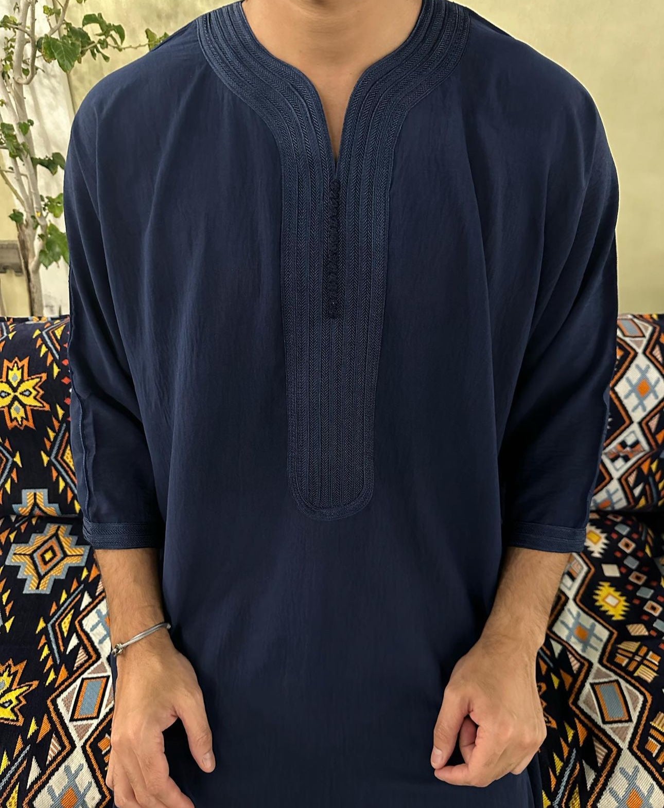 Vip|جلابية مغربية لون كحلي