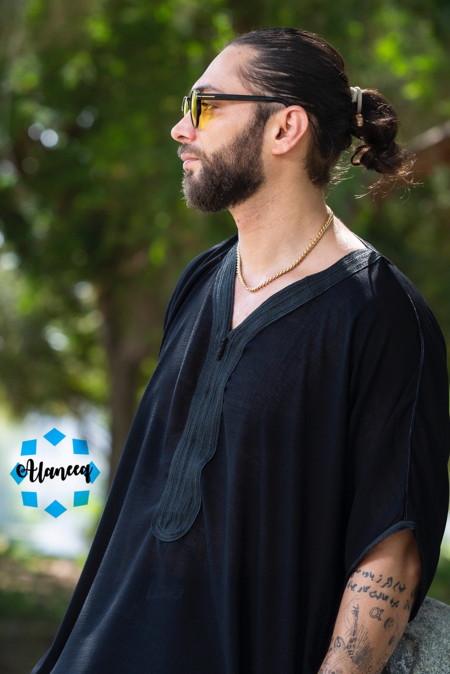 جلابية مغربية لون اسود كامل