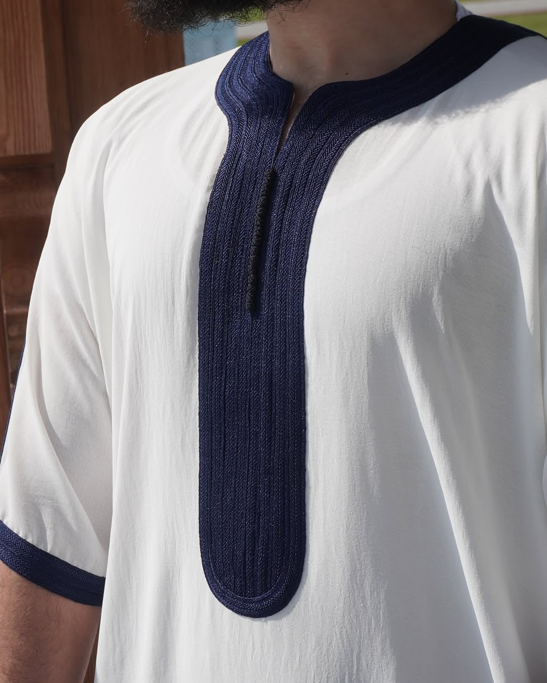 جلابيه مغربيه لون ابيض بتطريز ازرق |Vip